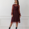 Lace midi dress with long sleeves Paris wine red